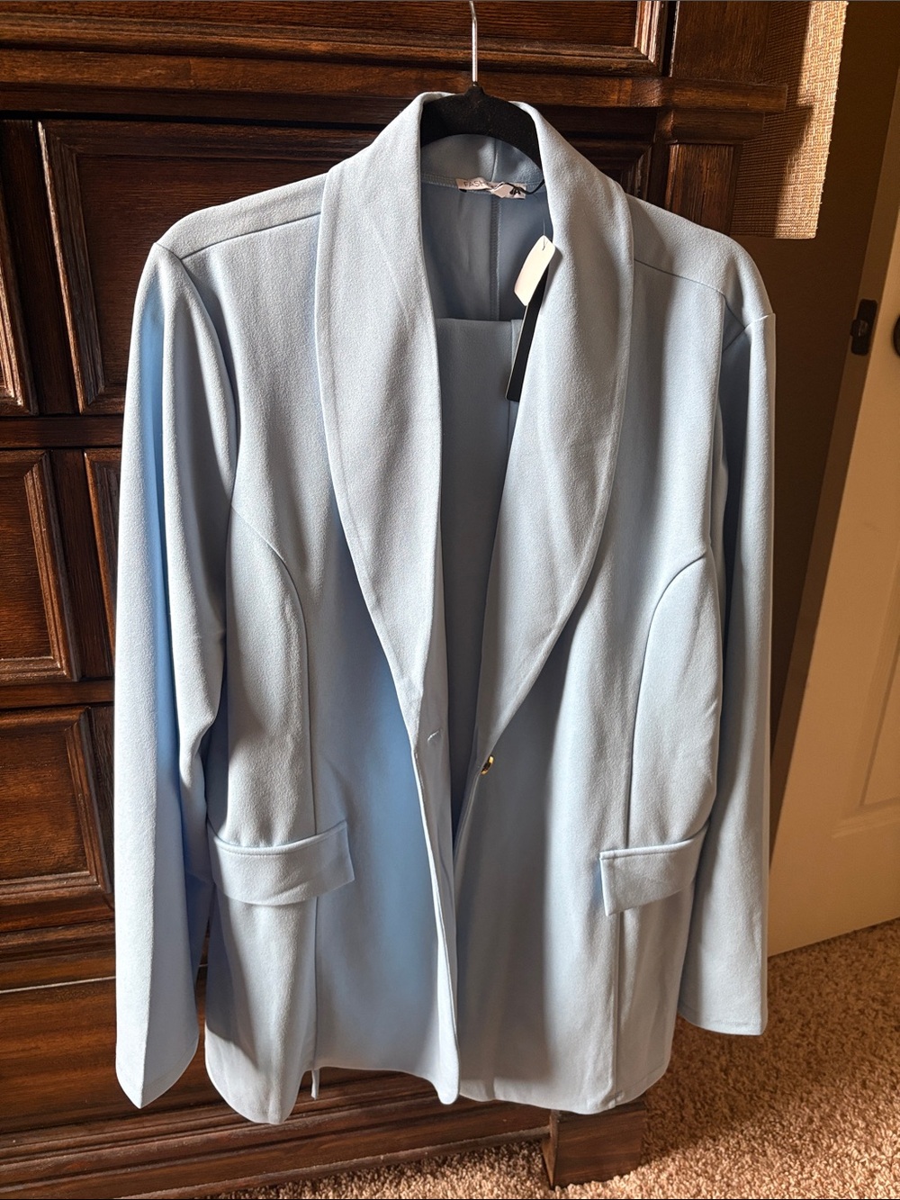 Fashion Nova Light Blue Open Shawl Collar Blazer